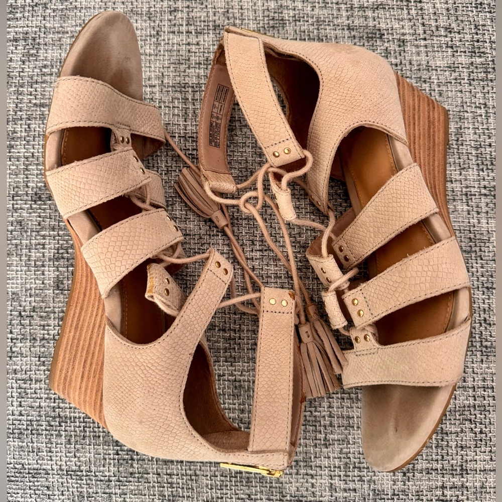 UGG tan wedge sandals with tassel ties - in like new condition!